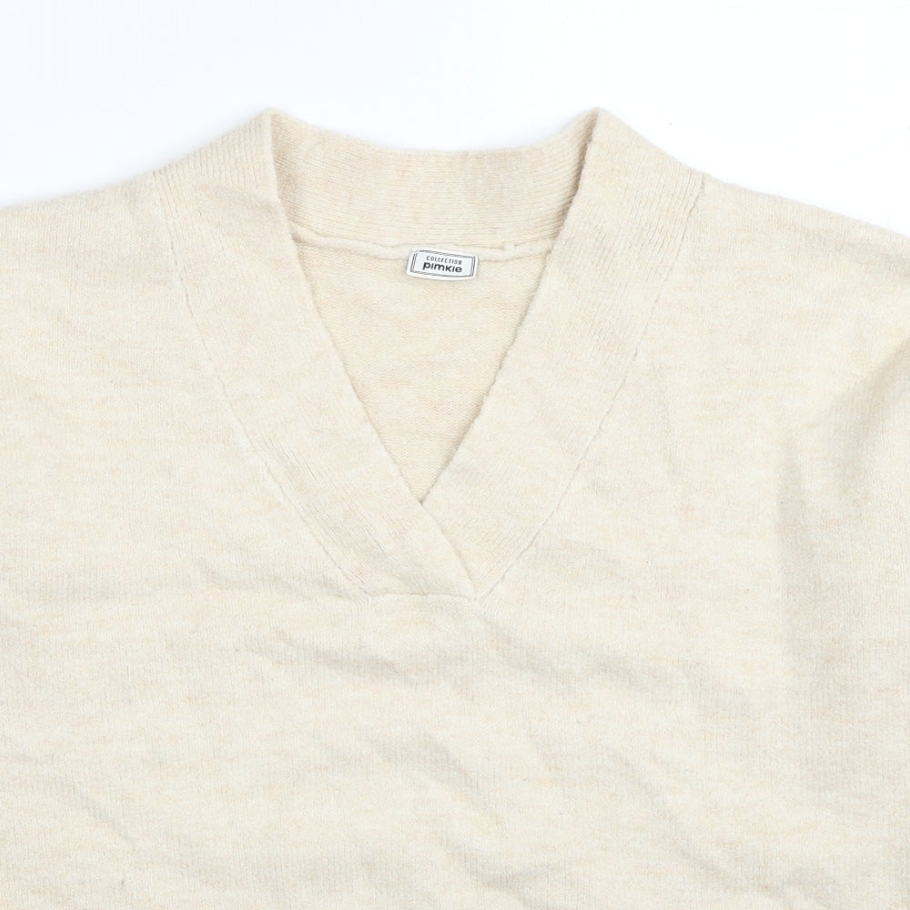 Collection Pimkie Womens Beige V-Neck Acrylic Pullover Jumper Size S