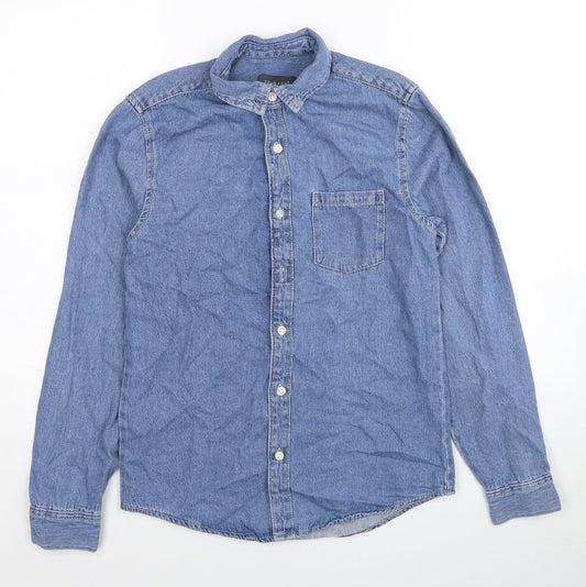 Primark Mens Blue Cotton Button-Up Size XS Collared Button