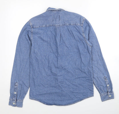 Primark Mens Blue Cotton Button-Up Size XS Collared Button