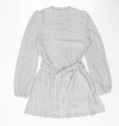 SheIn Womens Grey Polyester A-Line Size XS Round Neck Tie