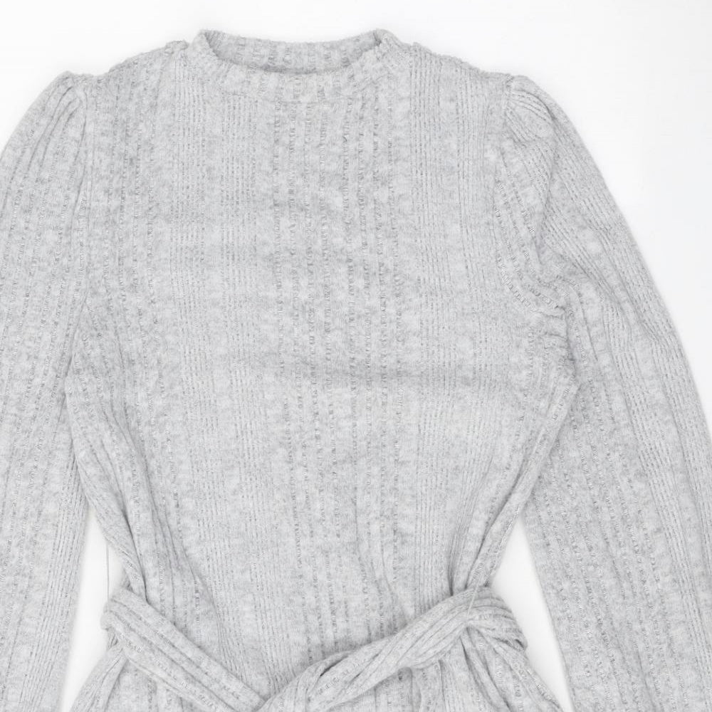 SheIn Womens Grey Polyester A-Line Size XS Round Neck Tie