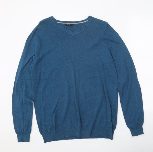 George Mens Blue V-Neck Cotton Pullover Jumper Size M