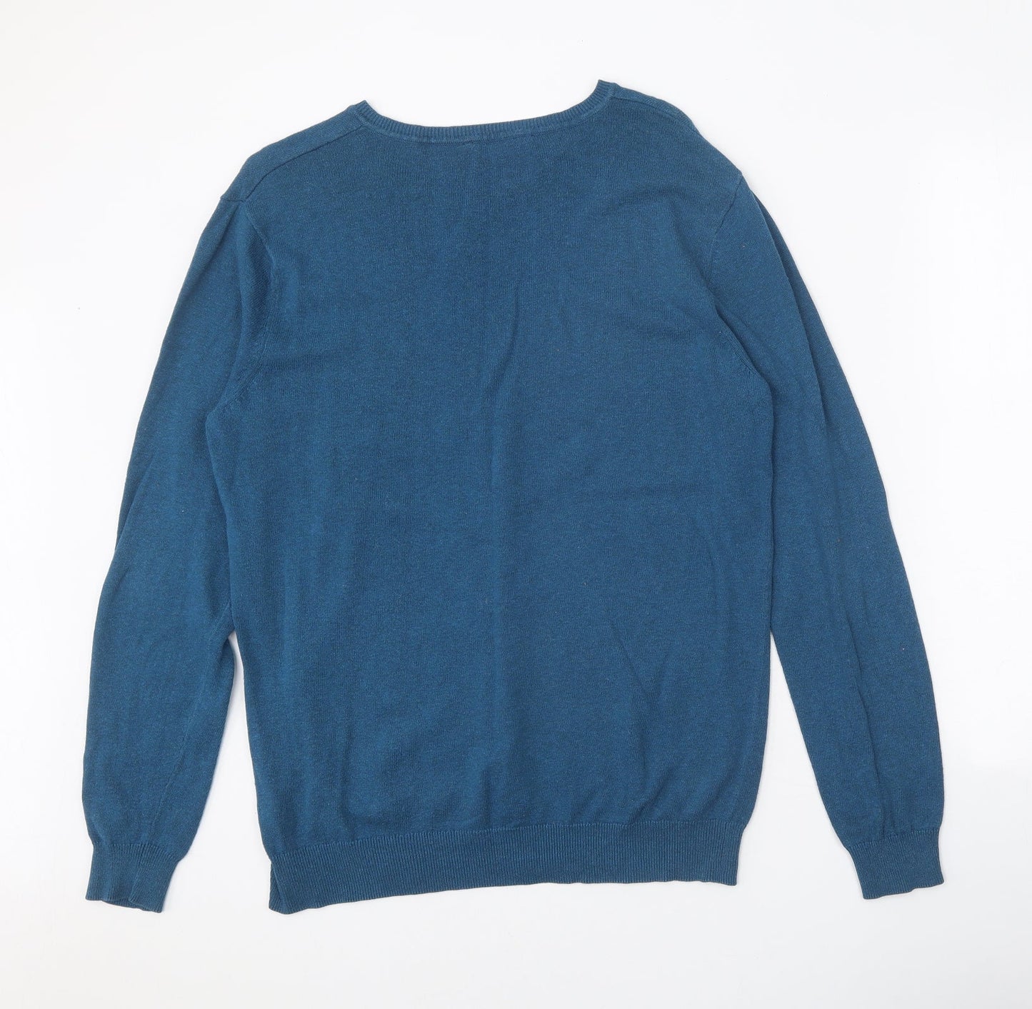 George Mens Blue V-Neck Cotton Pullover Jumper Size M