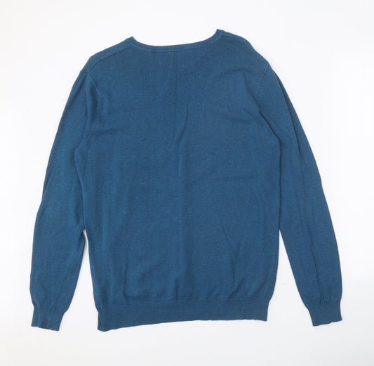 George Mens Blue V-Neck Cotton Pullover Jumper Size M