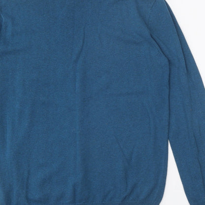 George Mens Blue V-Neck Cotton Pullover Jumper Size M