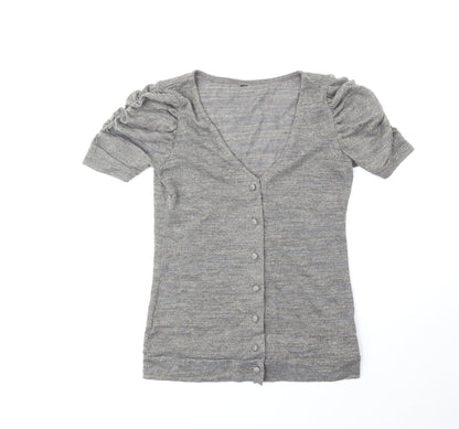 Preworn Womens Gold V-Neck Acrylic Cardigan Jumper Size 10