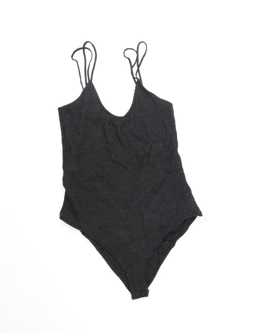 MNG Womens Black Polyester Bodysuit One-Piece Size S Snap