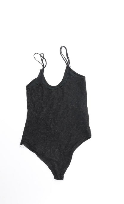 MNG Womens Black Polyester Bodysuit One-Piece Size S Snap