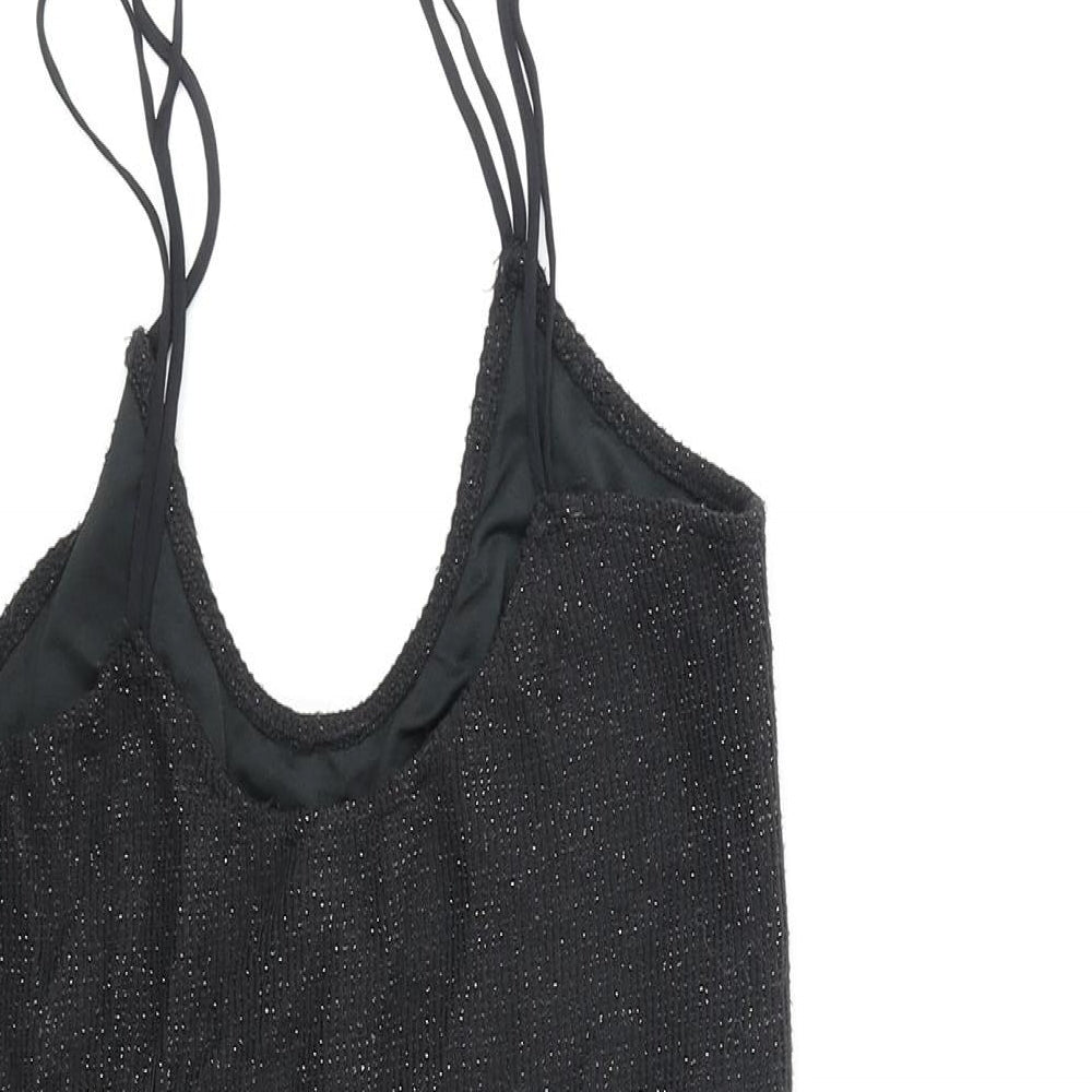 MNG Womens Black Polyester Bodysuit One-Piece Size S Snap