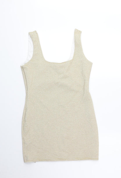 PRETTYLITTLETHING Womens Gold Polyester Tank Dress Size 12 Scoop Neck Pullover