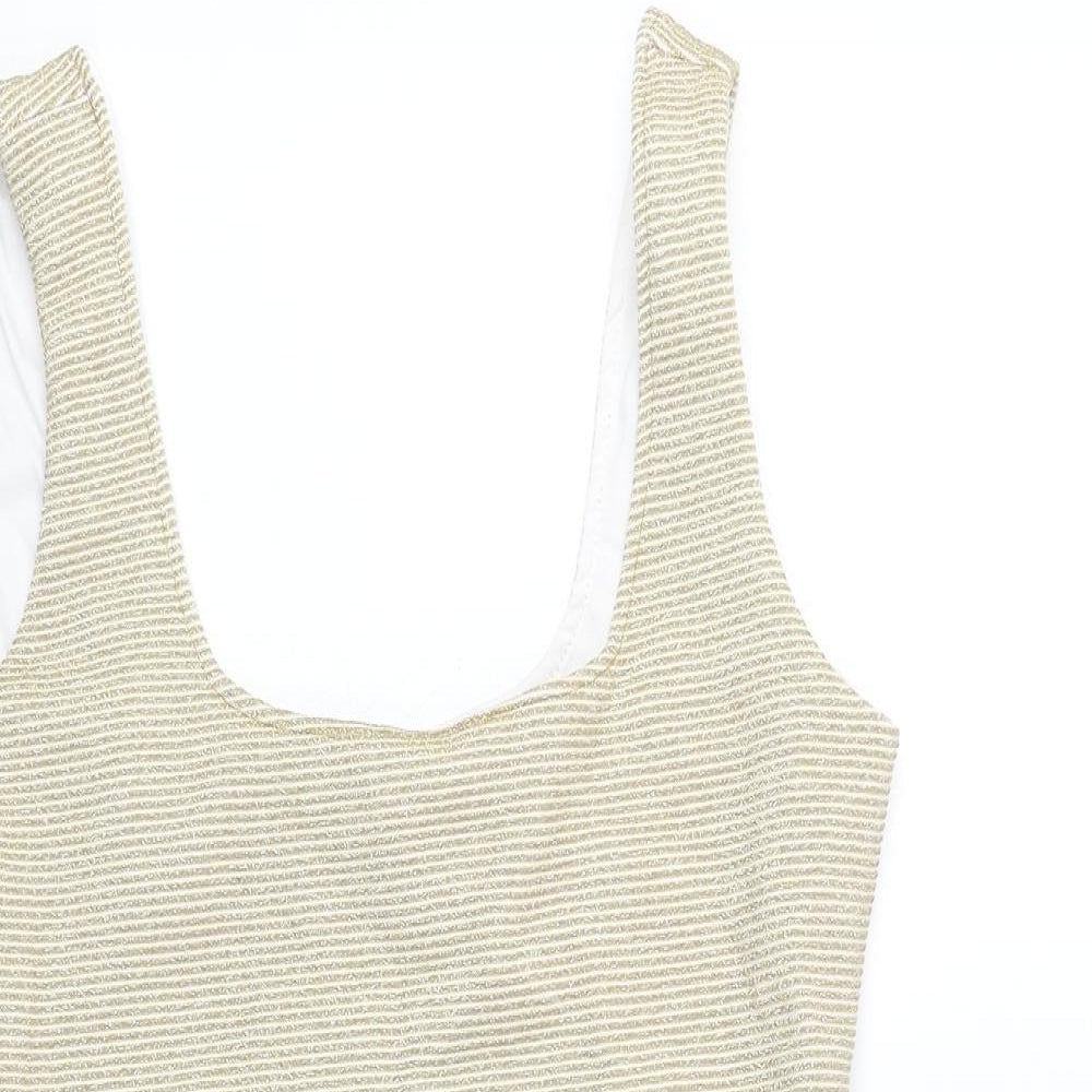 PRETTYLITTLETHING Womens Gold Polyester Tank Dress Size 12 Scoop Neck Pullover
