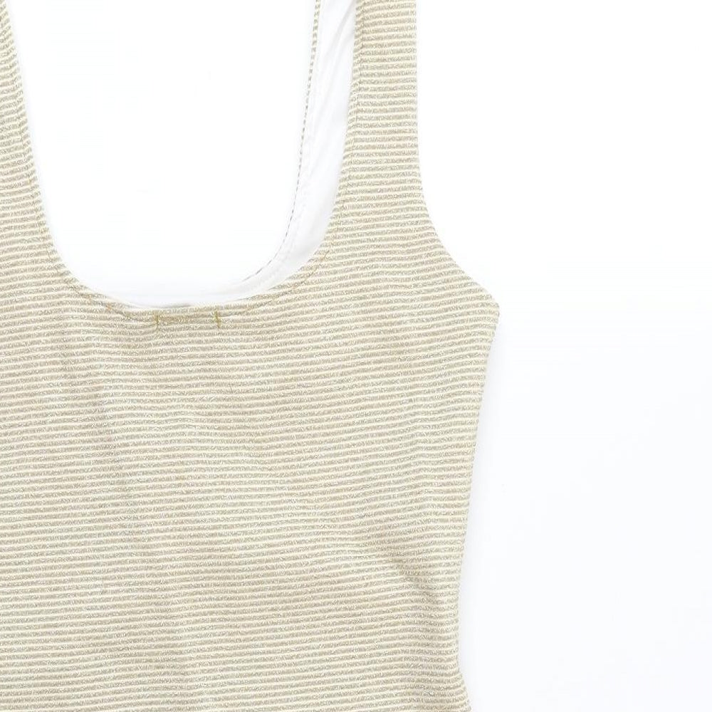 PRETTYLITTLETHING Womens Gold Polyester Tank Dress Size 12 Scoop Neck Pullover