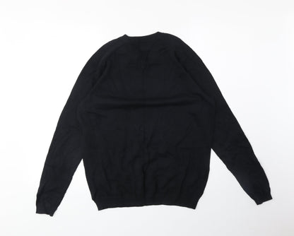 Lambretta Mens Black V-Neck Cotton Pullover Jumper Size M