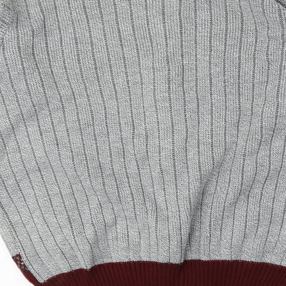 FAB Mens Grey Round Neck Argyle/Diamond Acrylic Full Zip Jumper Size S