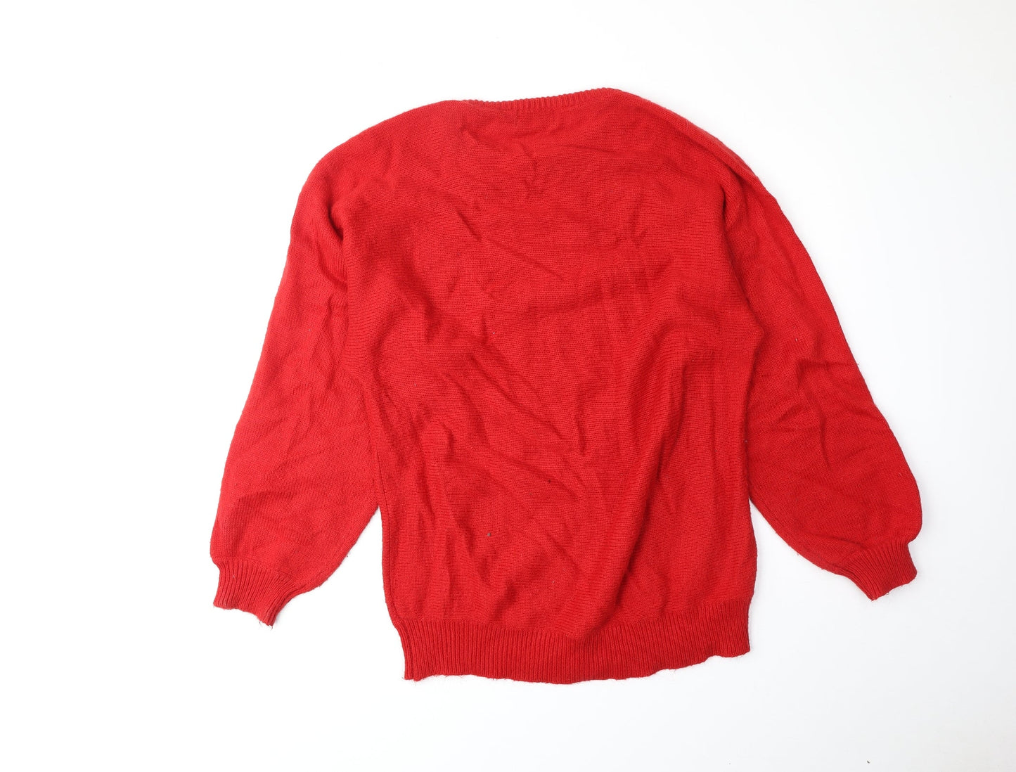 Carriage Court Womens Red Round Neck Floral Acrylic Pullover Jumper Size L