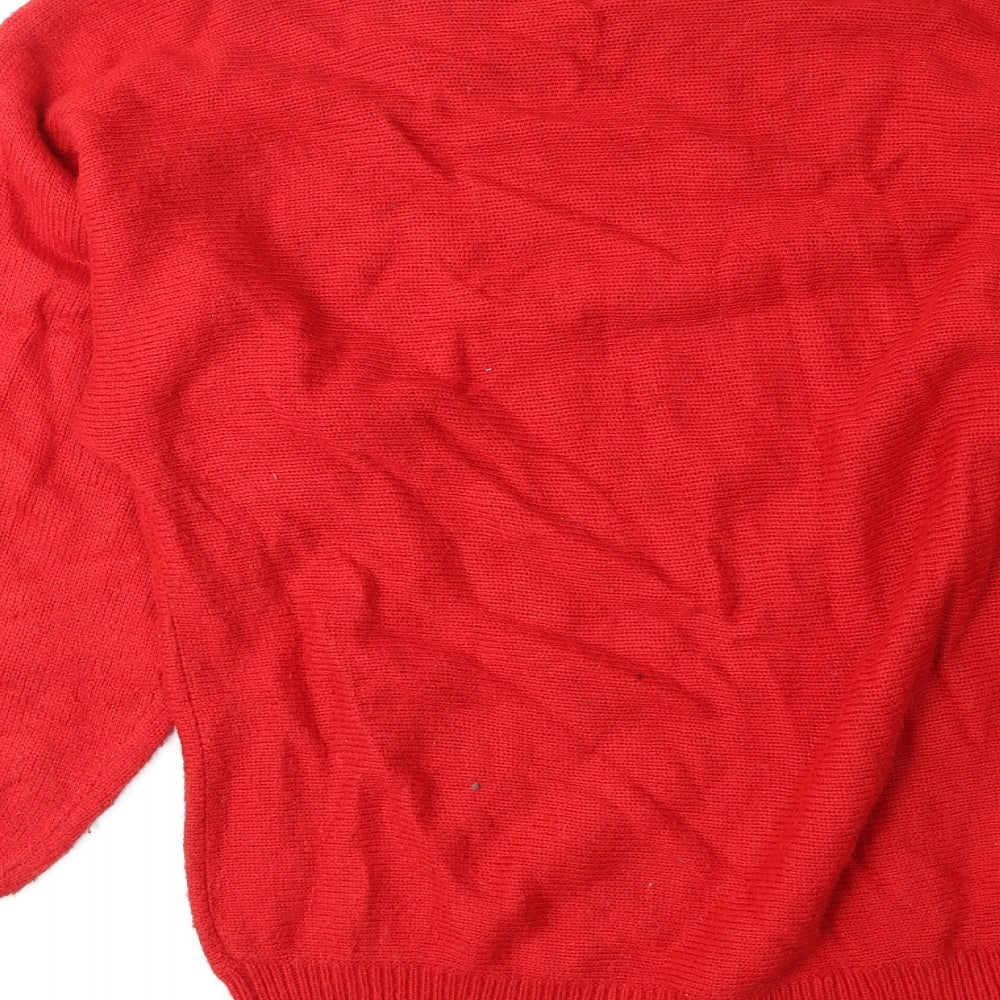 Carriage Court Womens Red Round Neck Floral Acrylic Pullover Jumper Size L