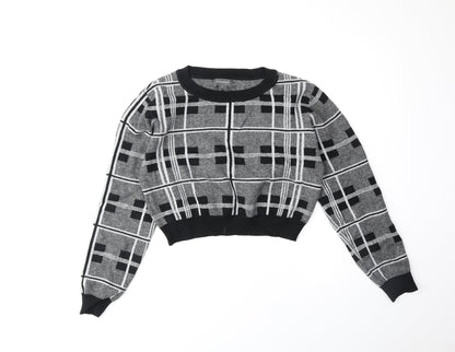 Primark Womens Black Round Neck Plaid Viscose Pullover Jumper Size M