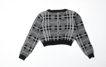 Primark Womens Black Round Neck Plaid Viscose Pullover Jumper Size M