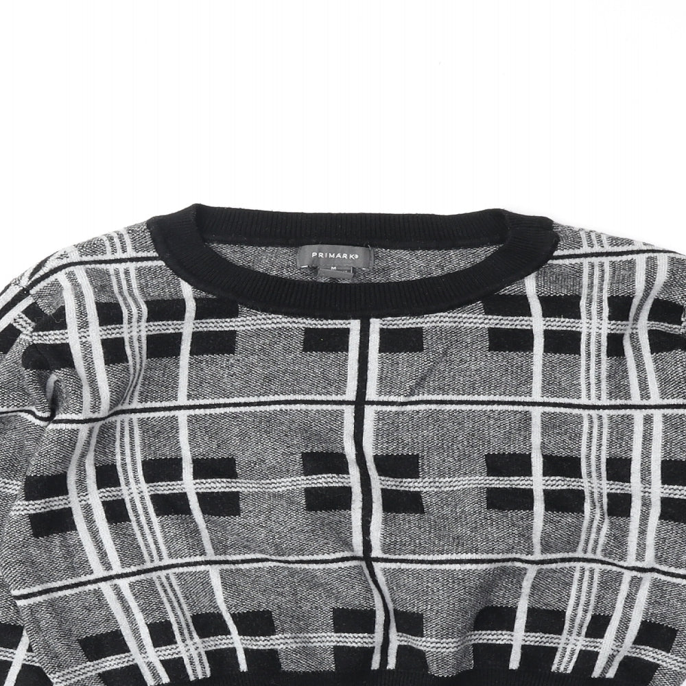 Primark Womens Black Round Neck Plaid Viscose Pullover Jumper Size M