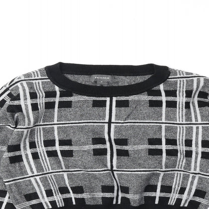 Primark Womens Black Round Neck Plaid Viscose Pullover Jumper Size M