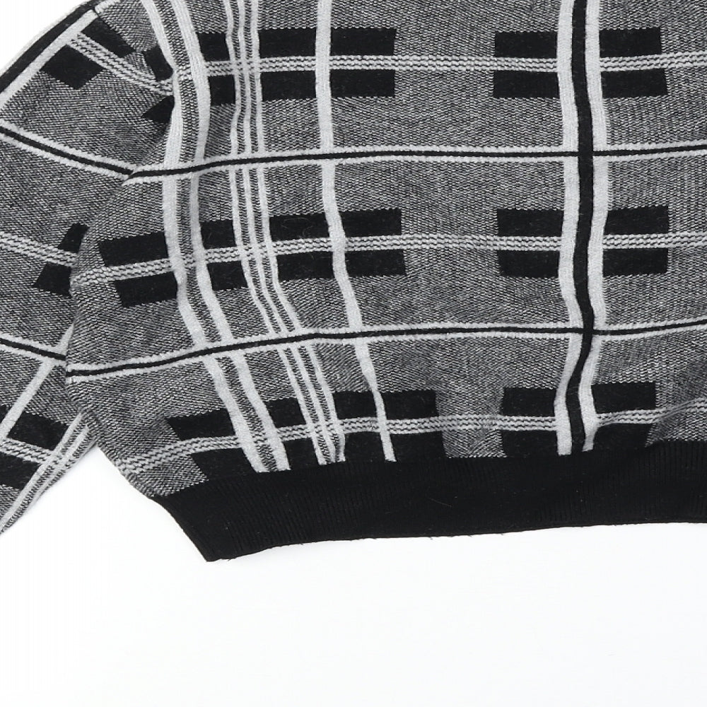 Primark Womens Black Round Neck Plaid Viscose Pullover Jumper Size M