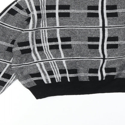 Primark Womens Black Round Neck Plaid Viscose Pullover Jumper Size M