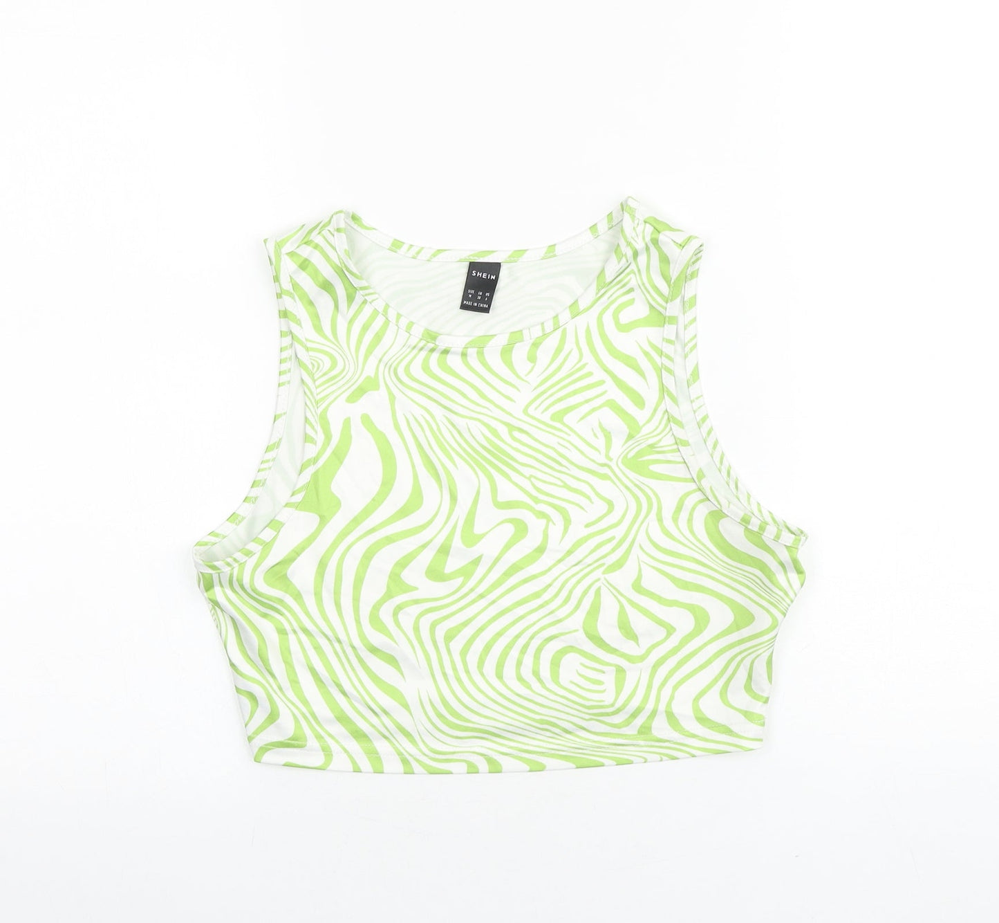SheIn Womens Green Geometric Polyester Cropped Tank Size M Round Neck