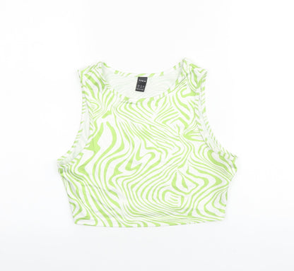 SheIn Womens Green Geometric Polyester Cropped Tank Size M Round Neck