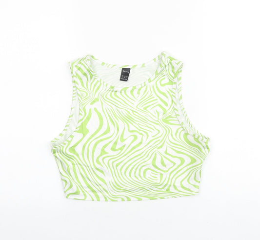 SheIn Womens Green Geometric Polyester Cropped Tank Size M Round Neck