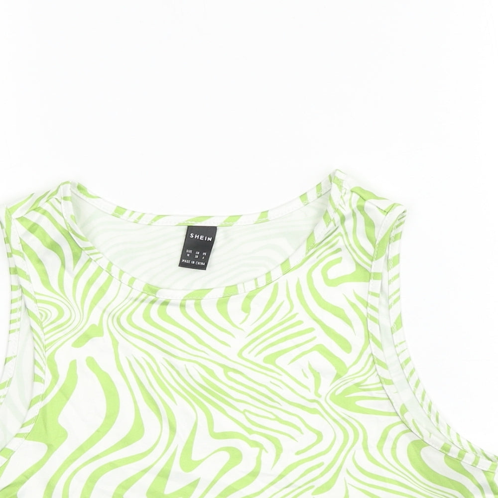SheIn Womens Green Geometric Polyester Cropped Tank Size M Round Neck