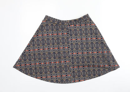 H&M Womens Blue Geometric Cotton Skater Skirt Size S