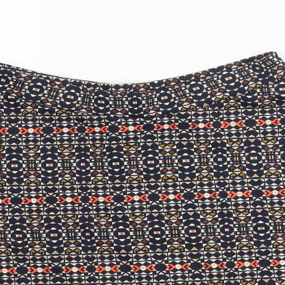 H&M Womens Blue Geometric Cotton Skater Skirt Size S