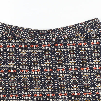 H&M Womens Blue Geometric Cotton Skater Skirt Size S