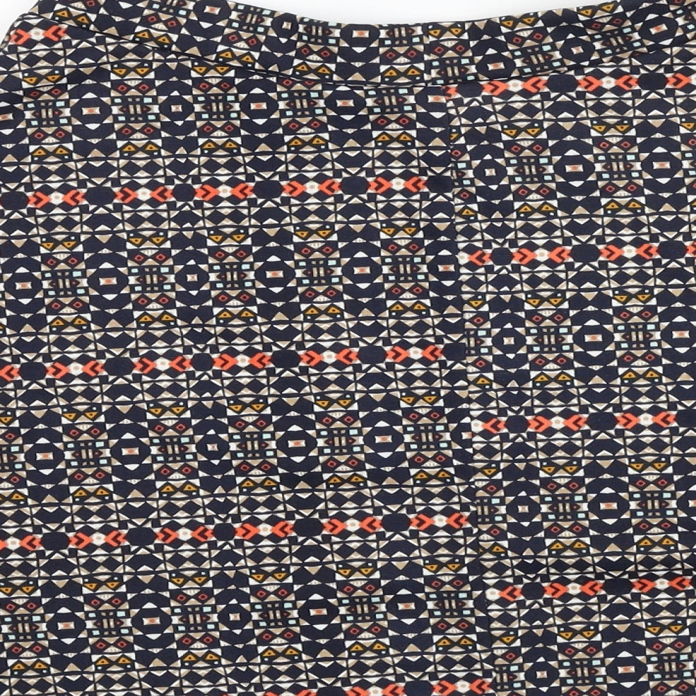 H&M Womens Blue Geometric Cotton Skater Skirt Size S