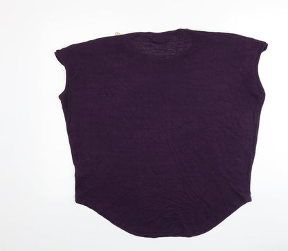 Womens UK Size 12 Apricot Purple Basic T-Shirt