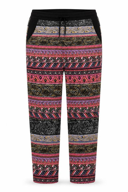 The Gud Look Womens Multicoloured Geometric Polyester Trousers Size 14 Regular Drawstring