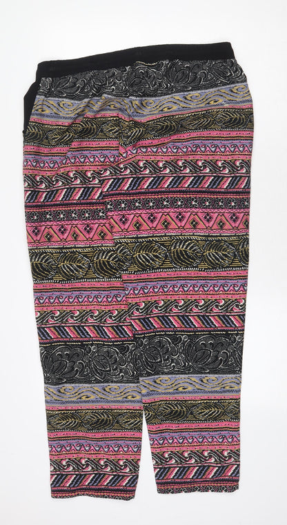 The Gud Look Womens Multicoloured Geometric Polyester Trousers Size 14 Regular Drawstring