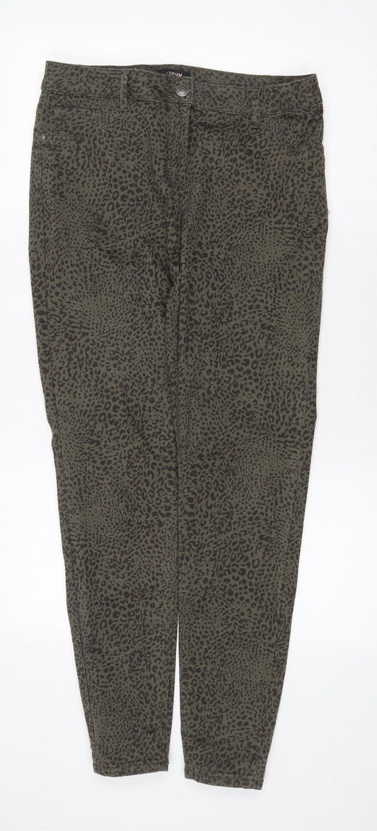 Matalan Womens Green Animal Print Cotton Trousers Size 14 Regular Zip
