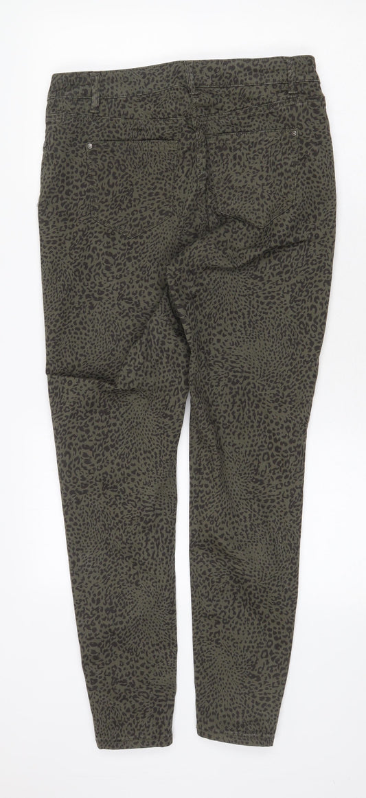 Matalan Womens Green Animal Print Cotton Trousers Size 14 Regular Zip
