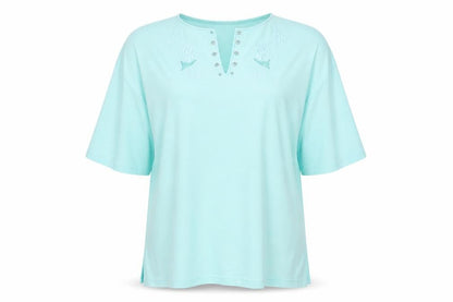 New Model Womens Green Cotton Basic T-Shirt Size L V-Neck