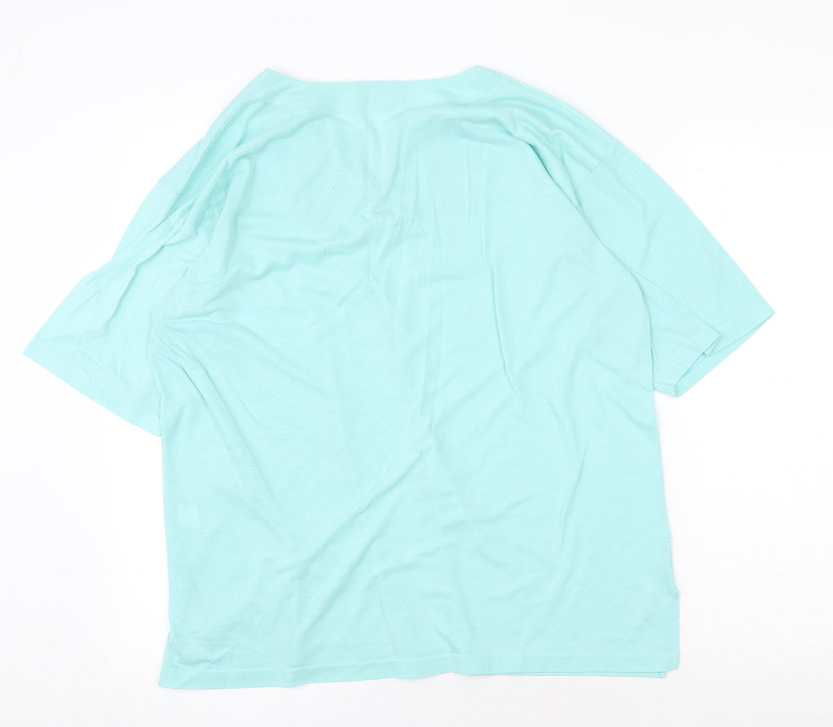 New Model Womens Green Cotton Basic T-Shirt Size L V-Neck