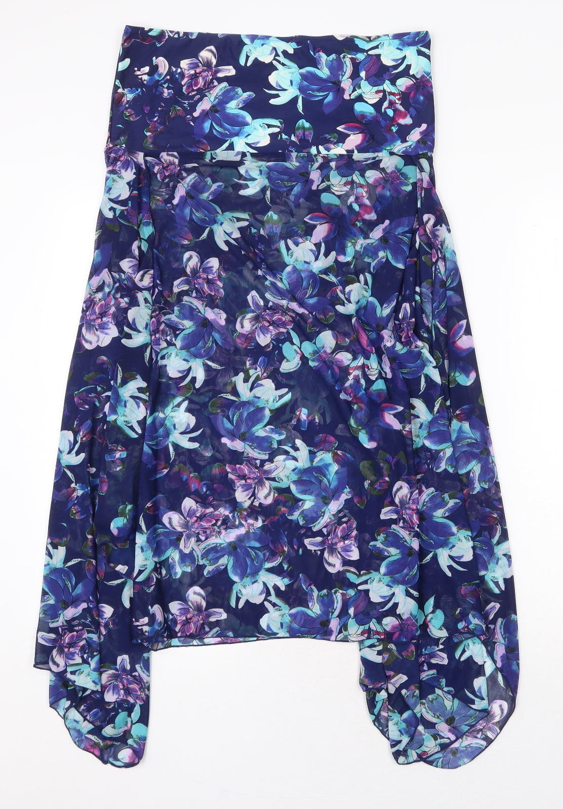 Bonmarché Womens Blue Floral Nylon Tank Dress Size M Off the Shoulder Pullover