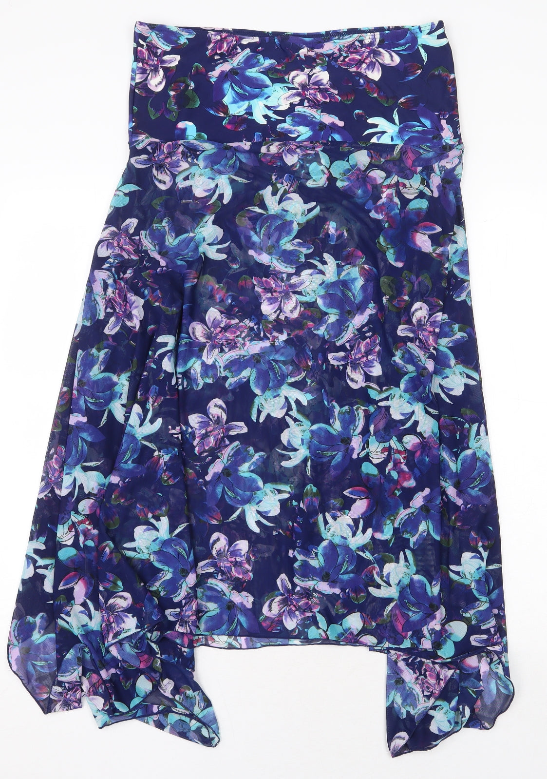 Bonmarché Womens Blue Floral Nylon Tank Dress Size M Off the Shoulder Pullover