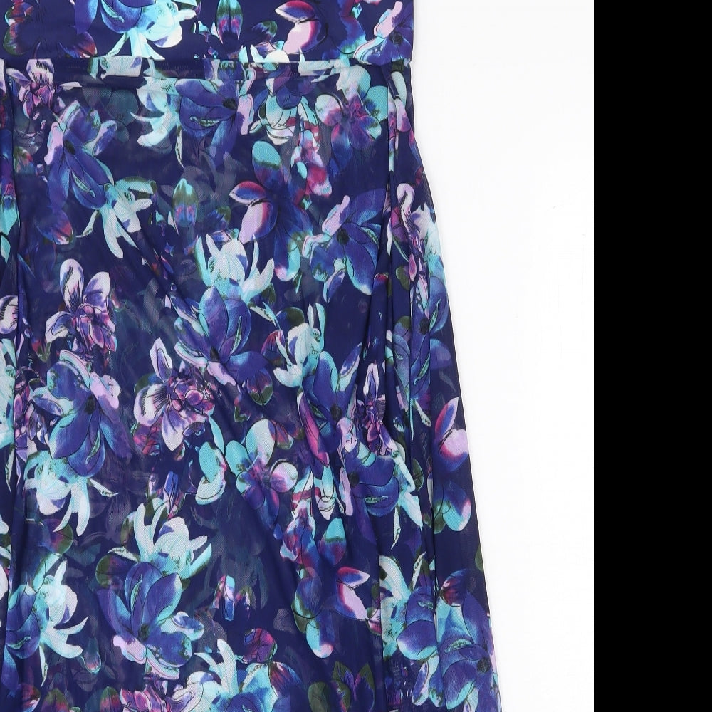 Bonmarché Womens Blue Floral Nylon Tank Dress Size M Off the Shoulder Pullover