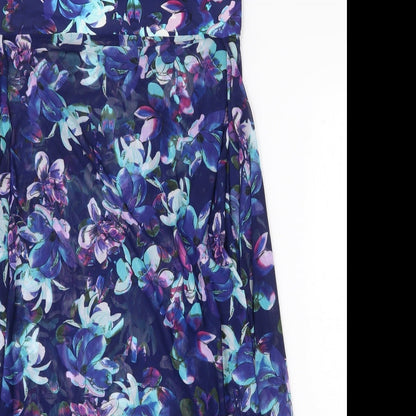 Bonmarché Womens Blue Floral Nylon Tank Dress Size M Off the Shoulder Pullover