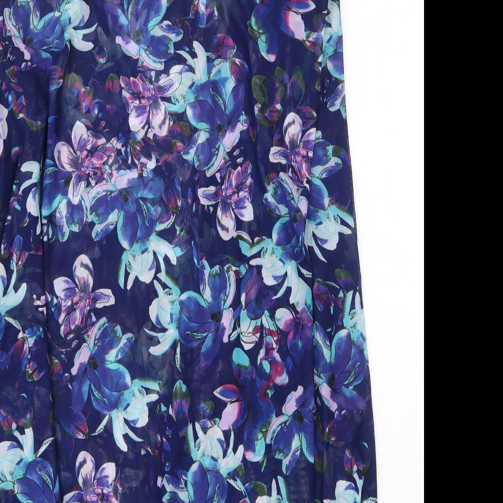 Bonmarché Womens Blue Floral Nylon Tank Dress Size M Off the Shoulder Pullover