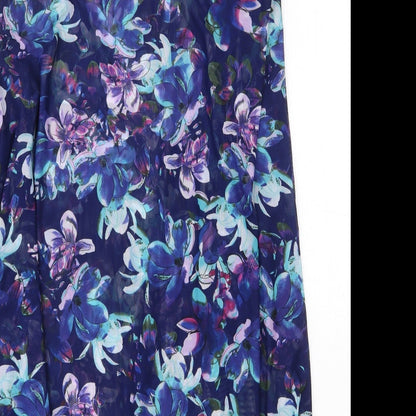 Bonmarché Womens Blue Floral Nylon Tank Dress Size M Off the Shoulder Pullover