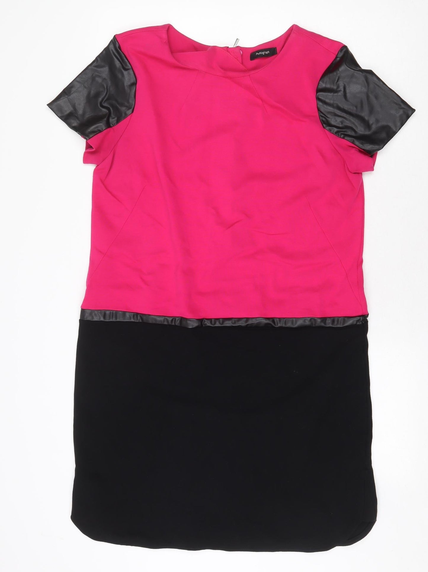 Autograph Womens Pink Colourblock Viscose A-Line Size 14 Round Neck Zip