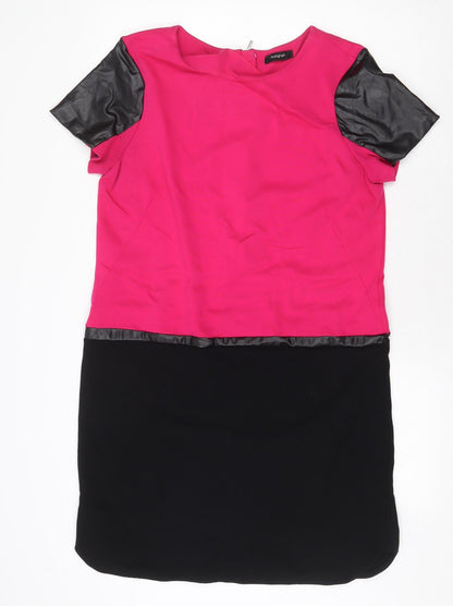 Autograph Womens Pink Colourblock Viscose A-Line Size 14 Round Neck Zip