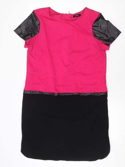 Autograph Womens Pink Colourblock Viscose A-Line Size 14 Round Neck Zip